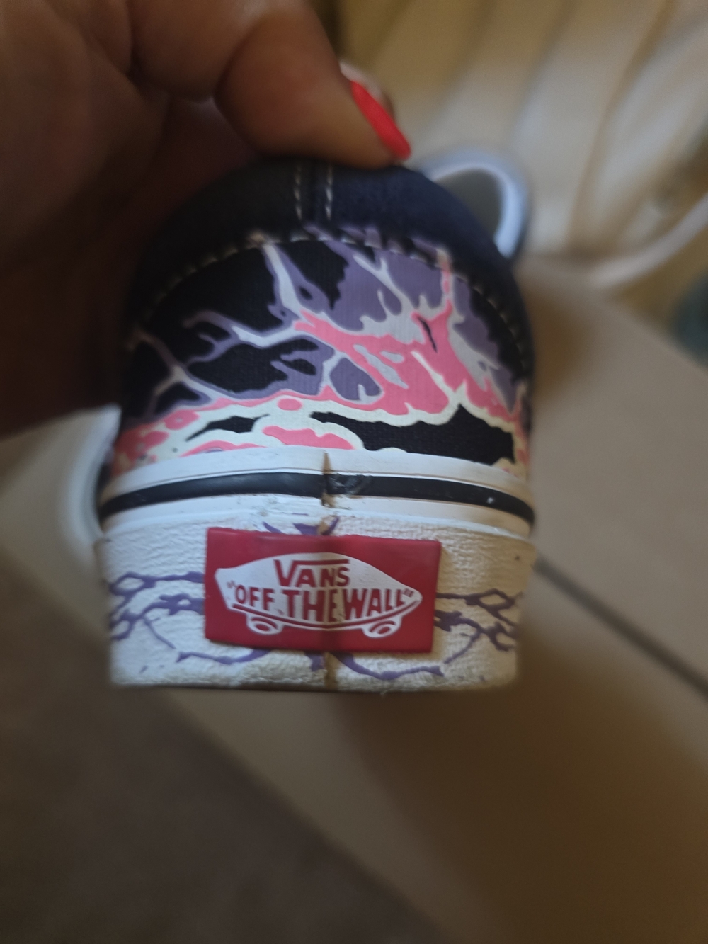 Vans Slip-On Sneakers with Neon Multicolor Skull Lightning Print (W-8/M-6.5) - Picture 4 of 10